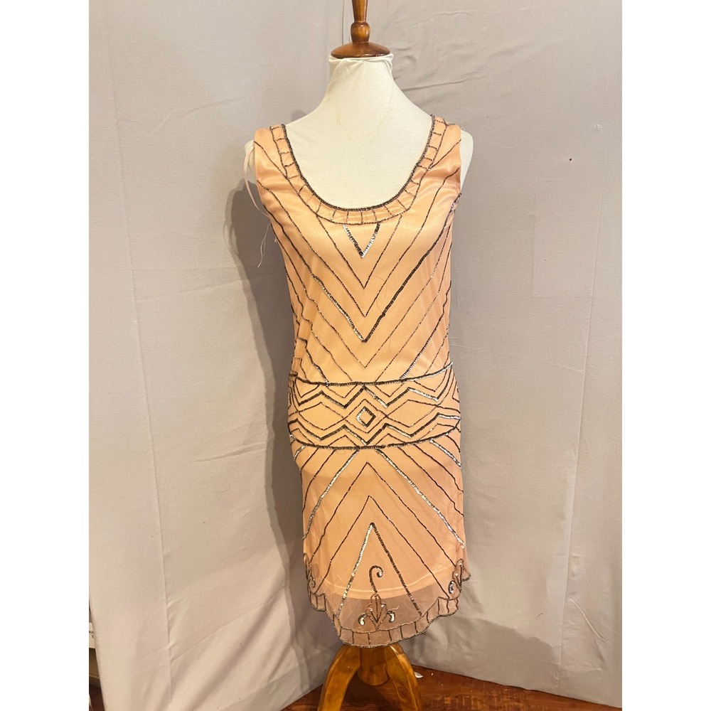 Angie Womens Pink Beaded Flapper Dress Sz S/M Art Deco 20S Costume Evening Party